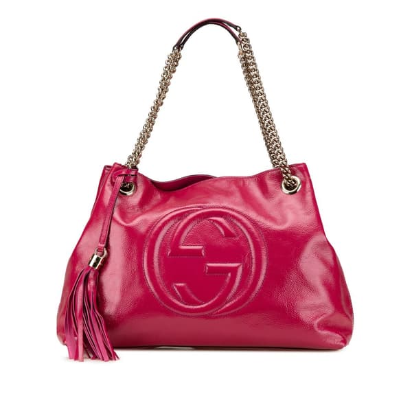 Pre-owned Gucci Medium Patent Soho Chain Tote Pink
