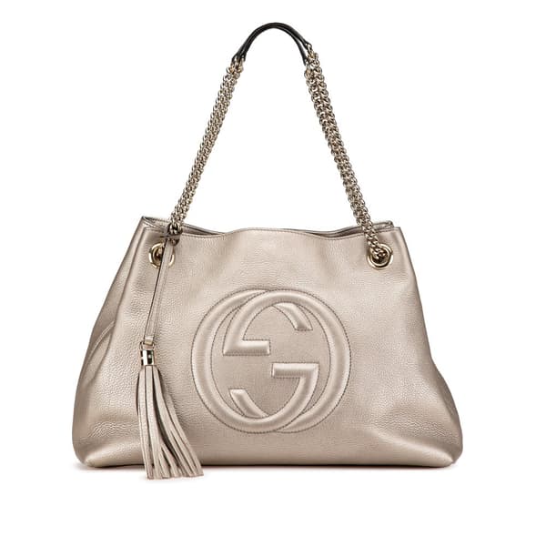 Pre-owned Gucci Medium Leather Soho Chain Tote Silver