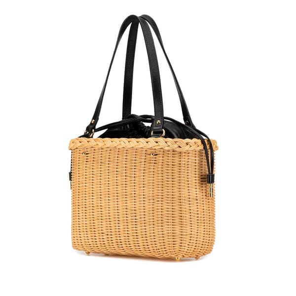 Pre-owned Gucci Wicker and Leather 1955 Horsebit Basket Bag Brown