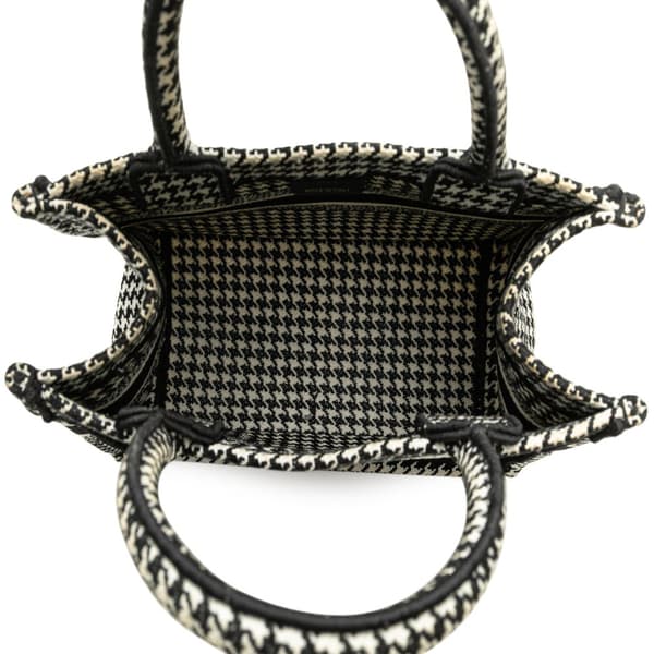 Pre-owned Dior Small Houndstooth Embroidered Book Tote Black
