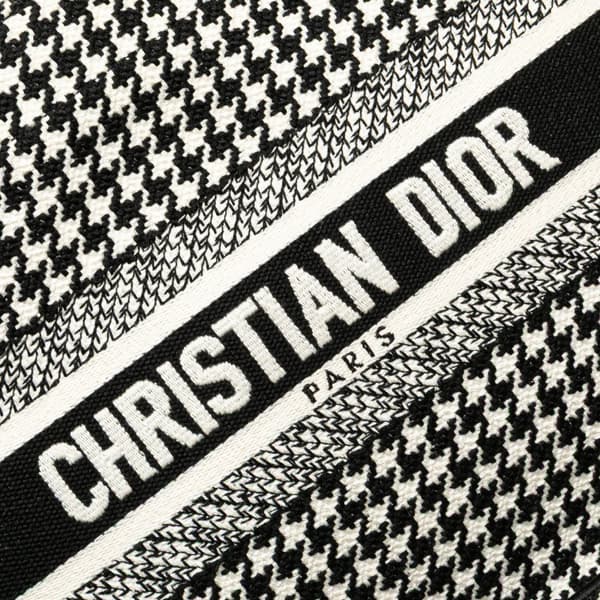 Pre-owned Dior Small Houndstooth Embroidered Book Tote Black