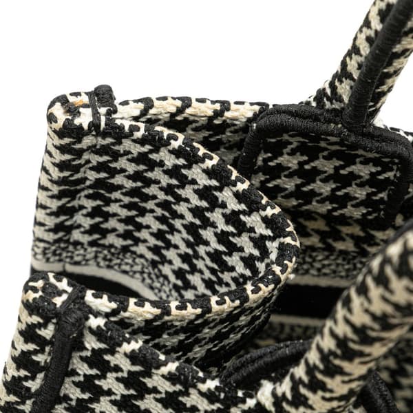 Pre-owned Dior Small Houndstooth Embroidered Book Tote Black