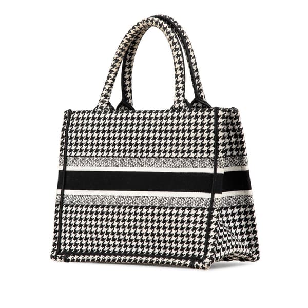 Pre-owned Dior Small Houndstooth Embroidered Book Tote Black