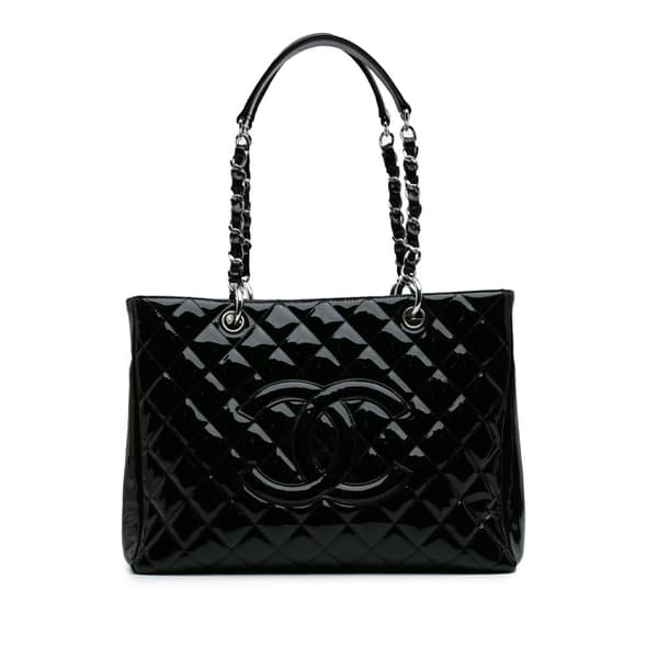 Pre-owned Chanel Patent Grand Shopping Tote Black