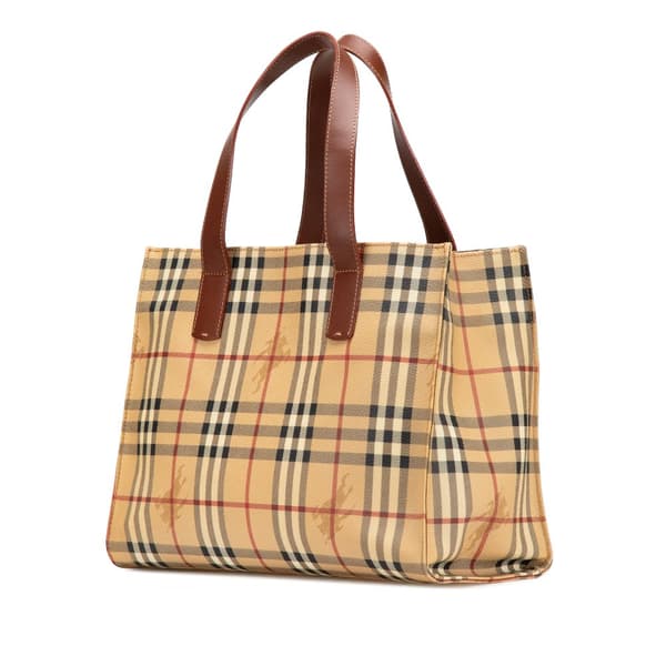 Pre-owned Burberry Haymarket Check Coated Canvas Tote Brown