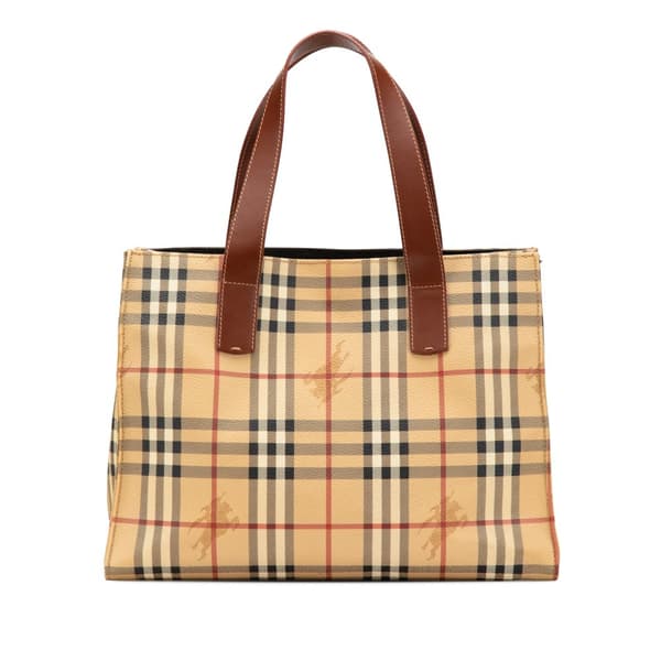 Pre-owned Burberry Haymarket Check Coated Canvas Tote Brown