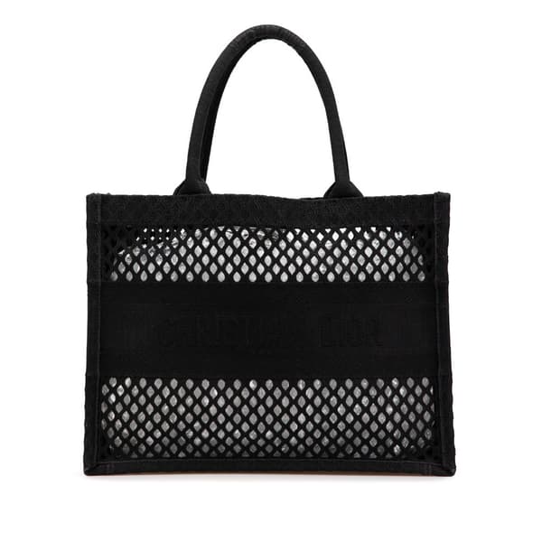 Pre-owned Dior Medium Mesh Embroidered Book Tote Black