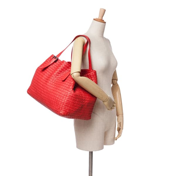 Pre-owned Bottega Veneta Large Nappa Intrecciato Cesta Tote Red