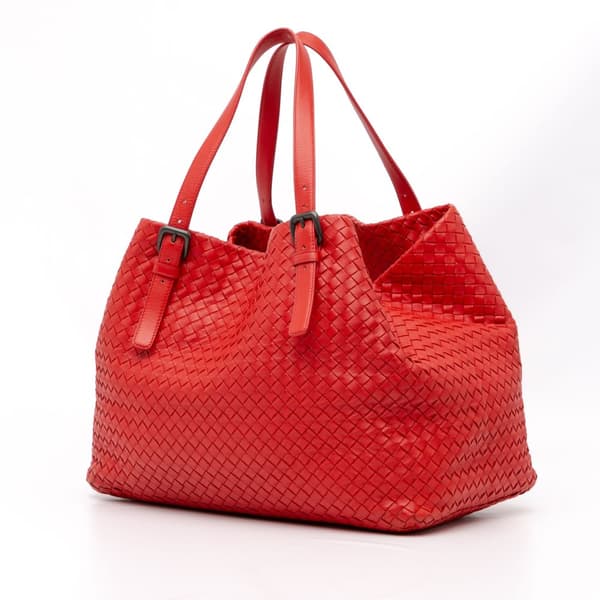 Pre-owned Bottega Veneta Large Nappa Intrecciato Cesta Tote Red