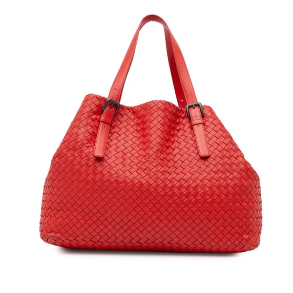 Pre-owned Bottega Veneta Large Nappa Intrecciato Cesta Tote Red