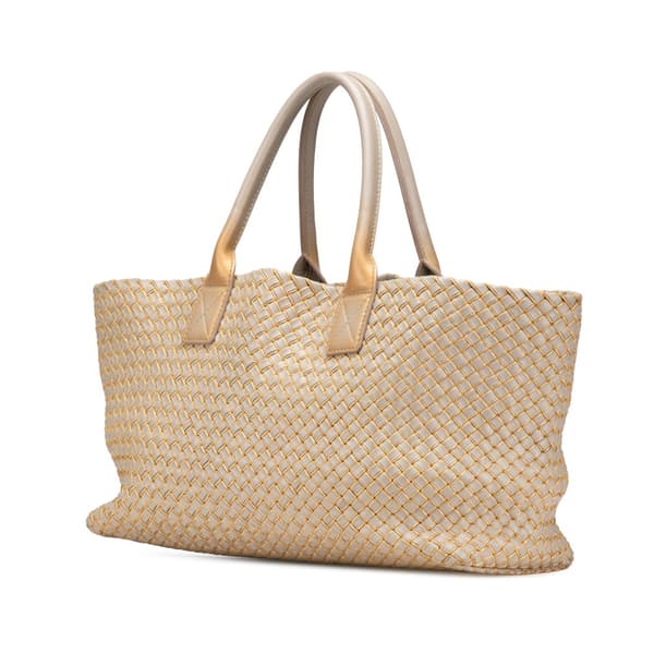 Pre-owned Bottega Veneta Medium Lambskin Intreccio Cabat Tote Gray
