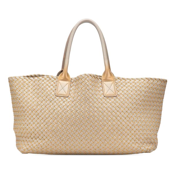 Pre-owned Bottega Veneta Medium Lambskin Intreccio Cabat Tote Gray