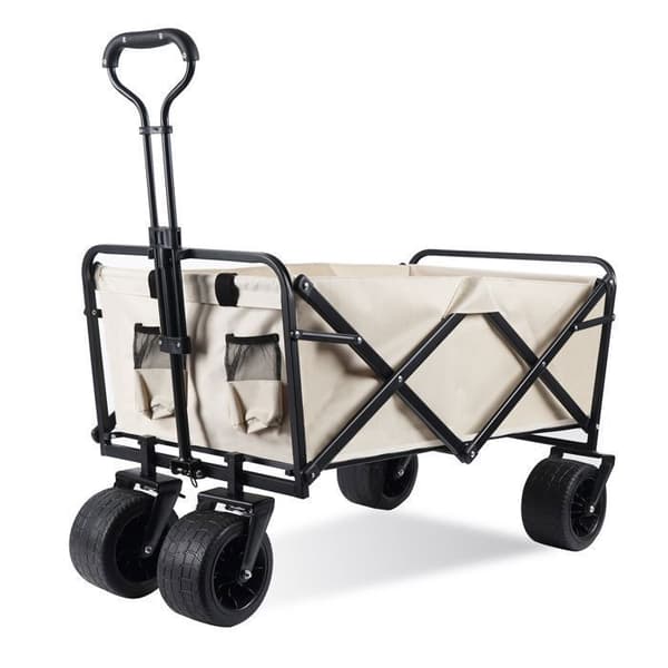 Bärbar Kälke - Fällbar Ultra-kompakt Kälke - Terränghjul - 100kg - Oxfordtyg 600D - Beige