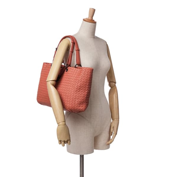 Pre-owned Bottega Veneta Large Nappa Intrecciato Capri Tote Red
