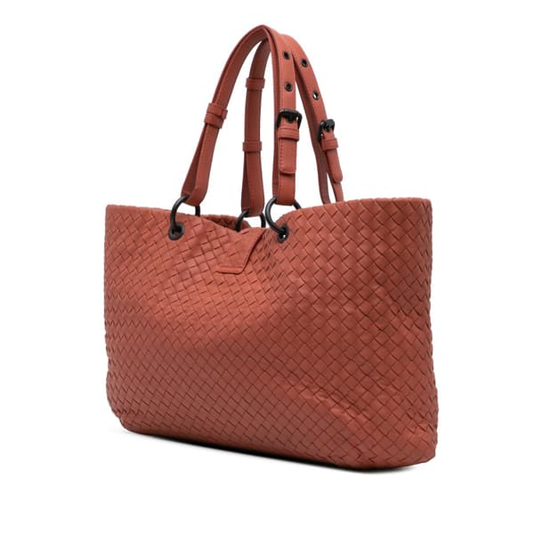Pre-owned Bottega Veneta Large Nappa Intrecciato Capri Tote Red