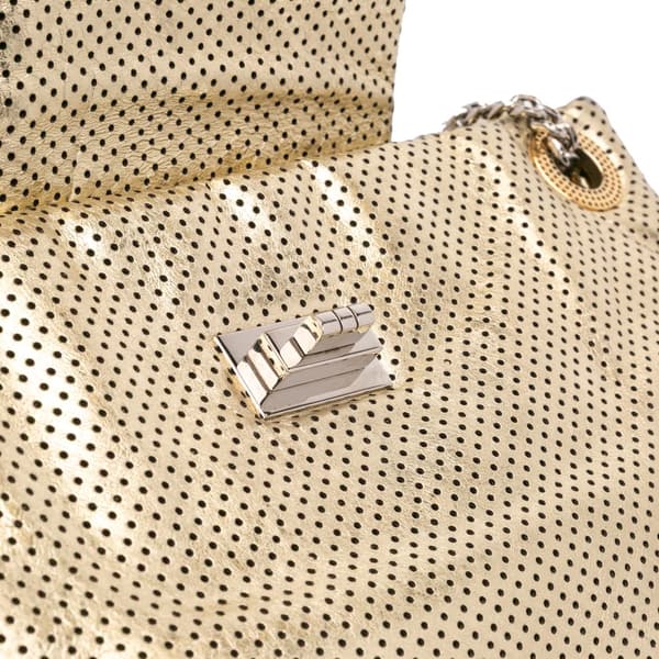 Pre-owned Chanel Perforated Crackled Metallic Calfskin Drill Tote Gold
