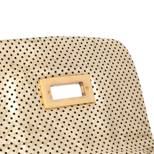 Pre-owned Chanel Perforated Crackled Metallic Calfskin Drill Tote Gold