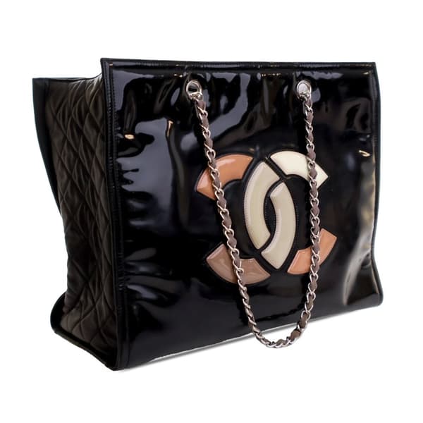 Pre-owned Chanel Patent CC Lipstick Tote Black