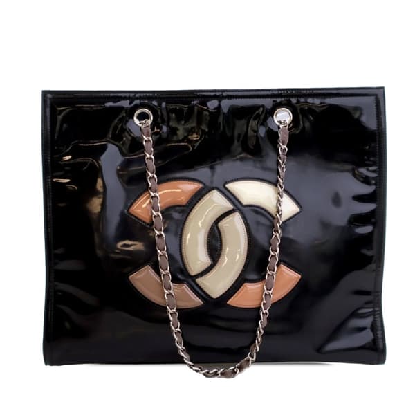 Pre-owned Chanel Patent CC Lipstick Tote Black