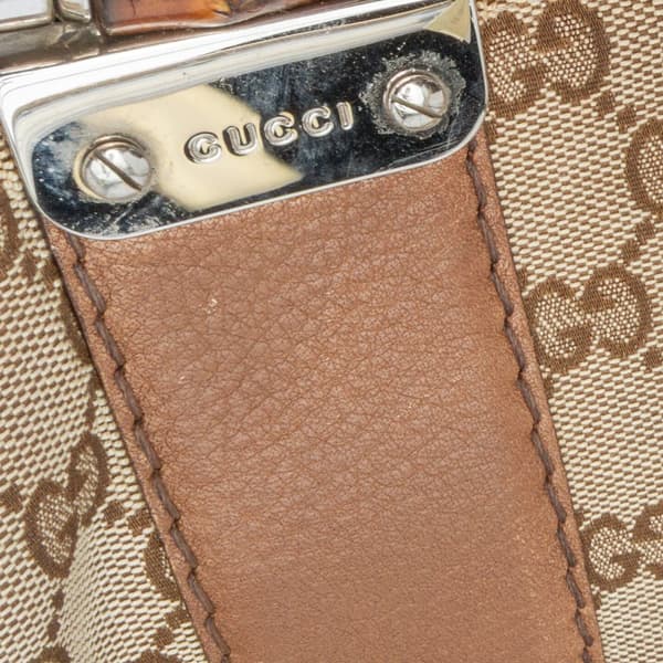 Pre-owned Gucci Large GG Canvas Bamboo Bar Tote Brown