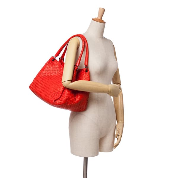 Pre-owned Bottega Veneta Nappa Intrecciato Parachute Tote Red