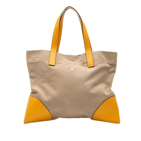 Pre-owned Prada Cinghiale Trimmed Canapa Tote Brown