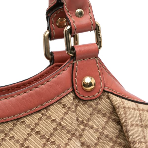 Pre-owned Gucci Medium Diamante Canvas Sukey Tote Brown