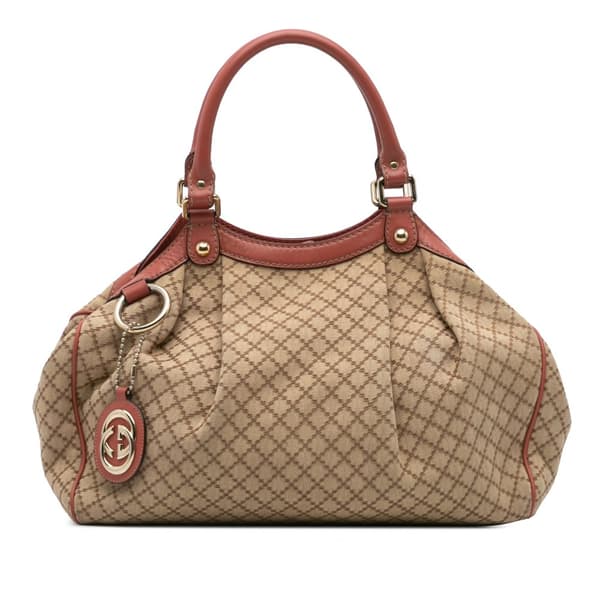 Pre-owned Gucci Medium Diamante Canvas Sukey Tote Brown