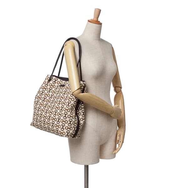 Pre-owned Gucci Horsebit Canvas Gifford Tote White