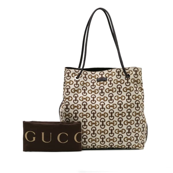 Pre-owned Gucci Horsebit Canvas Gifford Tote White