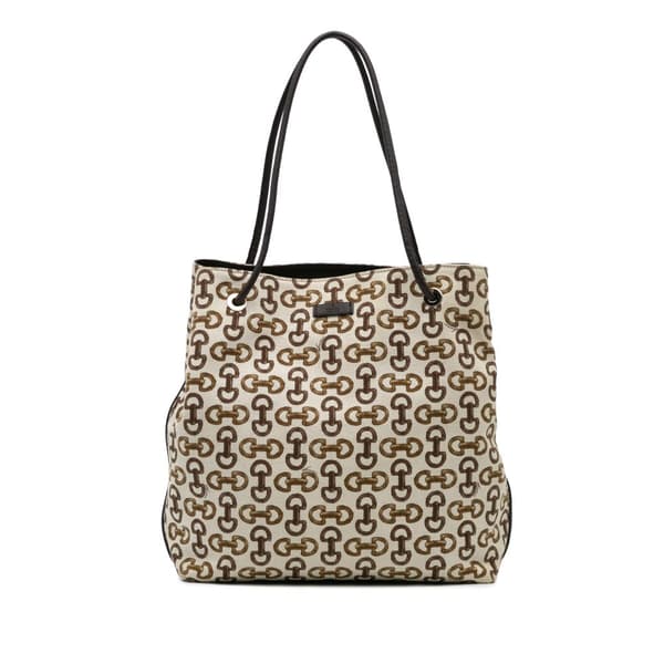 Pre-owned Gucci Horsebit Canvas Gifford Tote White