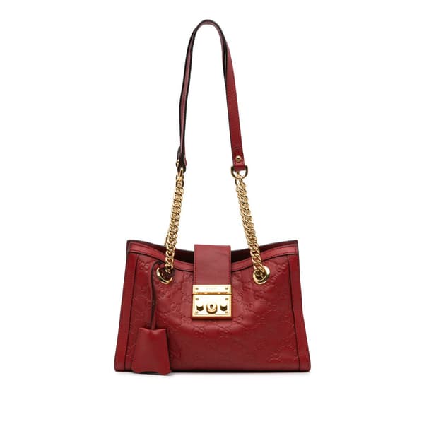 Pre-owned Gucci Small Guccissima Padlock Tote Red