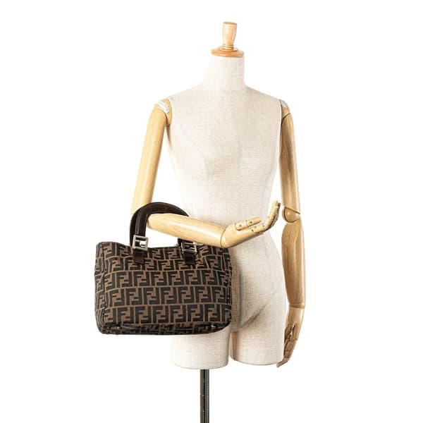 Pre-owned Fendi Small Zucca Canvas Twins Tote Brown