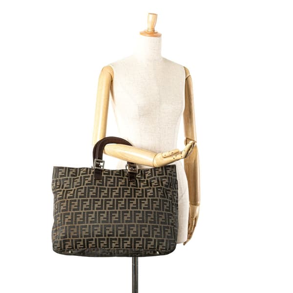 Pre-owned Fendi Large Zucca Canvas Twins Tote Brown