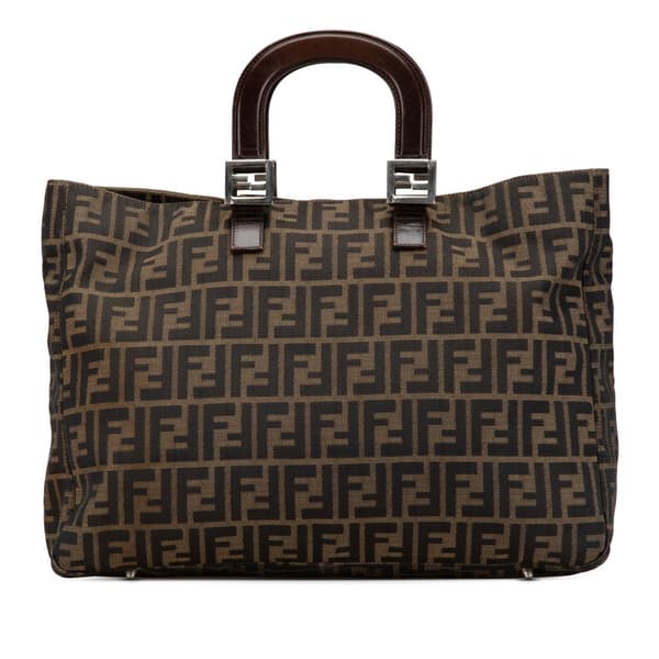 Pre-owned Fendi Large Zucca Canvas Twins Tote Brown