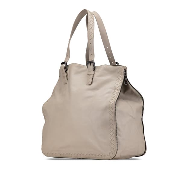 Pre-owned Bottega Veneta Leather Intrecciato Side Zip Tote Gray