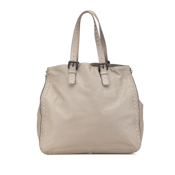Pre-owned Bottega Veneta Leather Intrecciato Side Zip Tote Gray