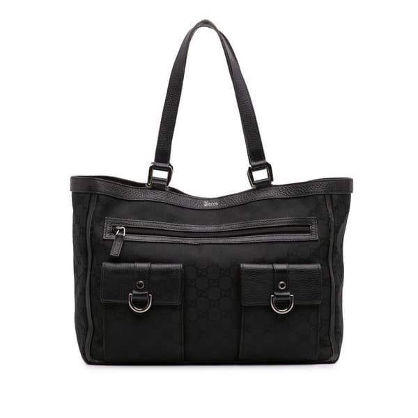 Pre-owned Gucci GG Canvas Abbey D Ring Pocket Tote Black