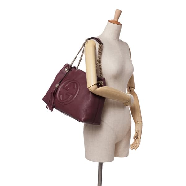 Pre-owned Gucci Medium Leather Soho Chain Tote Purple