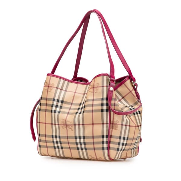 Pre-owned Burberry Small Haymarket Check Coated Canvas Canterbury Tote Brown