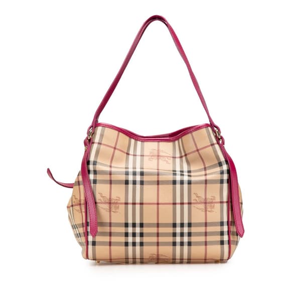 Pre-owned Burberry Small Haymarket Check Coated Canvas Canterbury Tote Brown