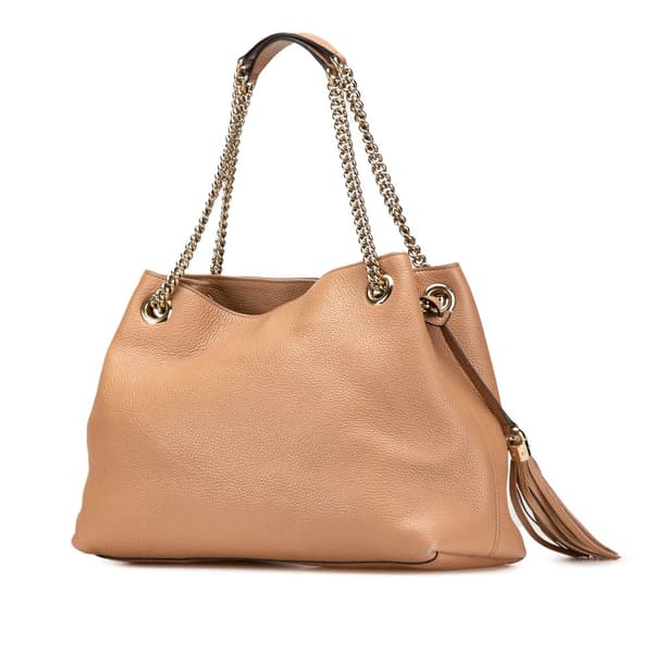 Pre-owned Gucci Medium Leather Soho Chain Tote Brown