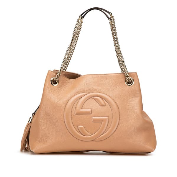 Pre-owned Gucci Medium Leather Soho Chain Tote Brown