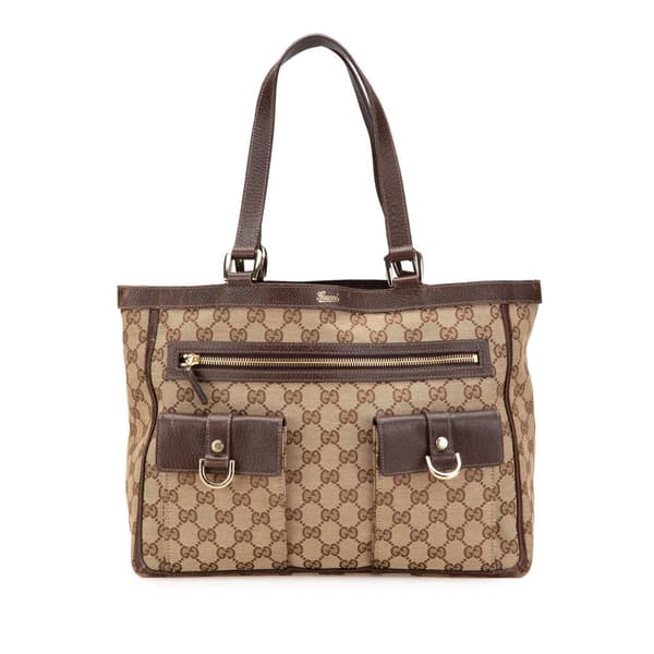 Pre-owned Gucci GG Canvas Abbey D Ring Pocket Tote Brown
