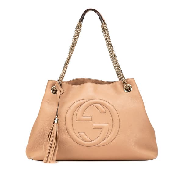 Pre-owned Gucci Medium Leather Soho Chain Tote Brown