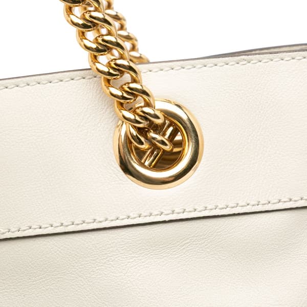 Pre-owned Gucci Large Web Leather Rajah Tote White