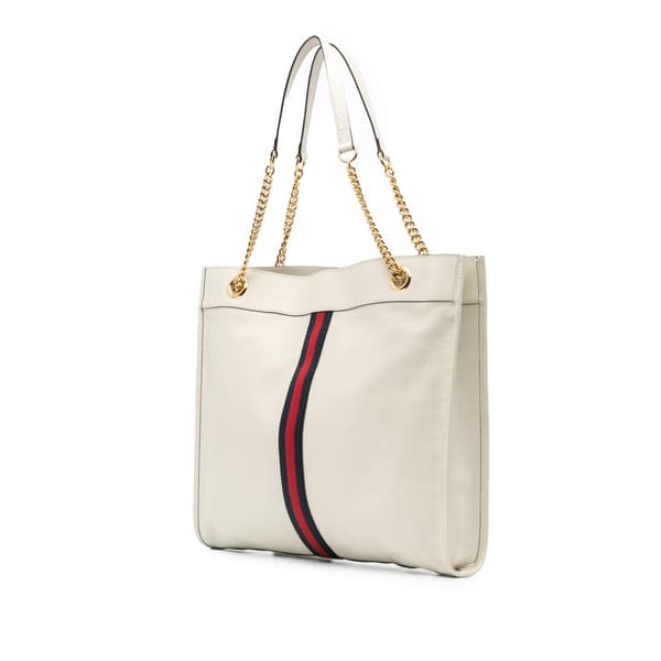 Pre-owned Gucci Large Web Leather Rajah Tote White