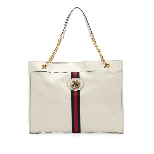Pre-owned Gucci Large Web Leather Rajah Tote White