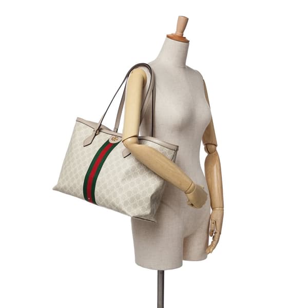 Pre-owned Gucci Medium GG Supreme Ophidia Tote Brown