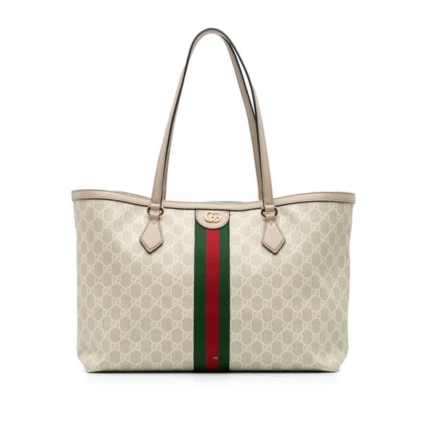 Pre-owned Gucci Medium GG Supreme Ophidia Tote Brown